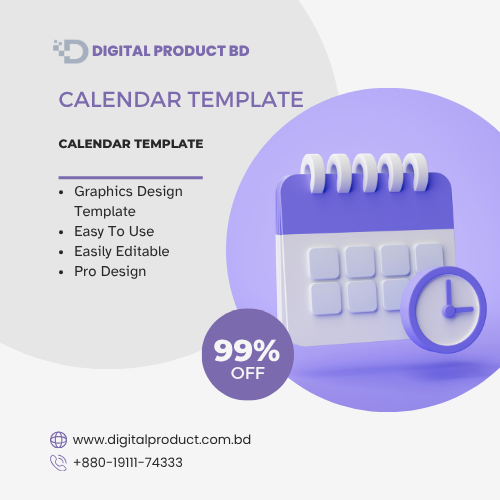 Fully customizable digital calendar template for scheduling online courses and daily productivity at Digital Product BD