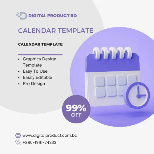 Fully customizable digital calendar template for scheduling online courses and daily productivity at Digital Product BD