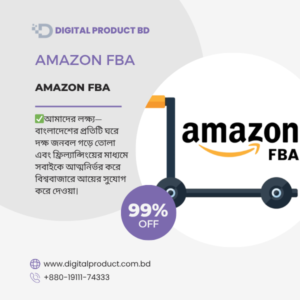 Amazon FBA course cover teaching product research, inventory sourcing, and page one ranking strategies on Digital Product BD.