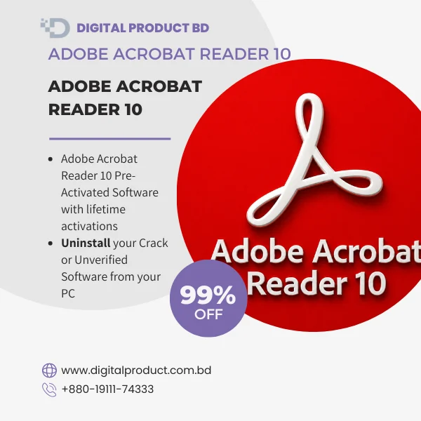Adobe Acrobat Reader 10 pre-activated software for opening, reading and printing PDF documents from Digital Product BD