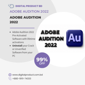 Adobe Audition 2022 Pre-Activated Full Version audio editing software logo and digital download from Digital Product BD